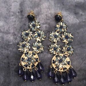 Elegant Gold and Blue Chandelier Earrings